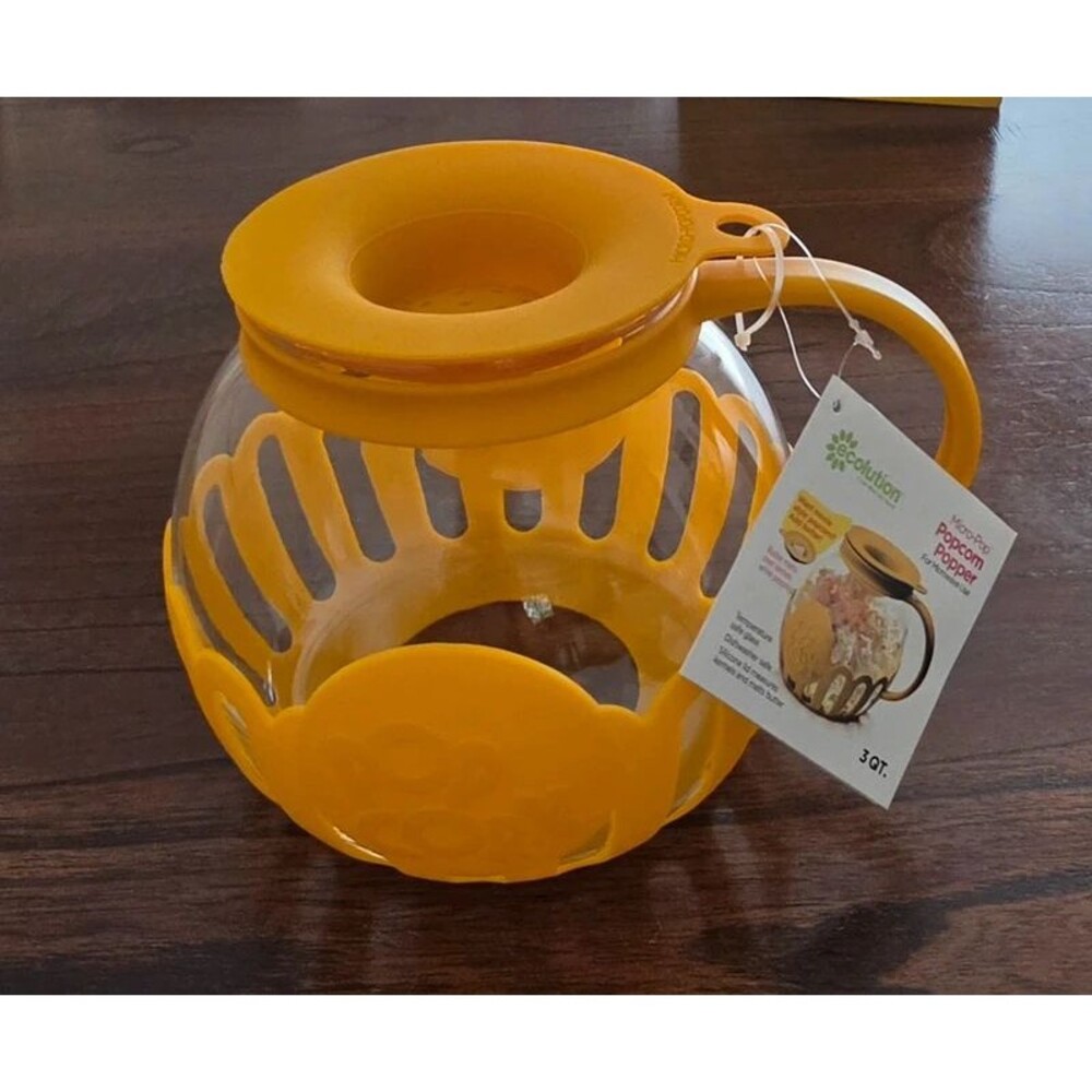 Ecolution Micro-Pop 3 Qt Microwave Glass Popcorn Popper Yellow New in Box